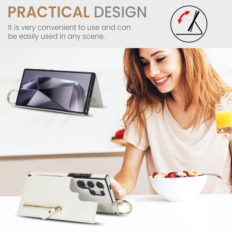 For Samsung Galaxy S24 Ultra 5G Litchi Texture Zipper Double Buckle Card Bag Phone Case(White) - HoMEdemic™ 
