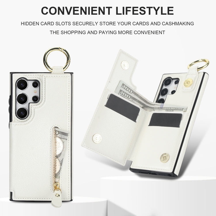 For Samsung Galaxy S24 Ultra 5G Litchi Texture Zipper Double Buckle Card Bag Phone Case(White) - HoMEdemic™ 