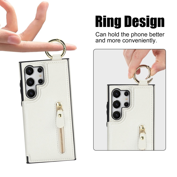 For Samsung Galaxy S24 Ultra 5G Litchi Texture Zipper Double Buckle Card Bag Phone Case(White) - HoMEdemic™ 