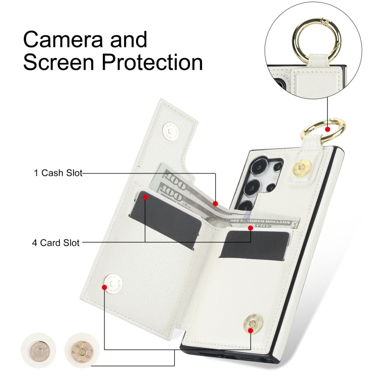 For Samsung Galaxy S24 Ultra 5G Litchi Texture Zipper Double Buckle Card Bag Phone Case(White) - HoMEdemic™ 