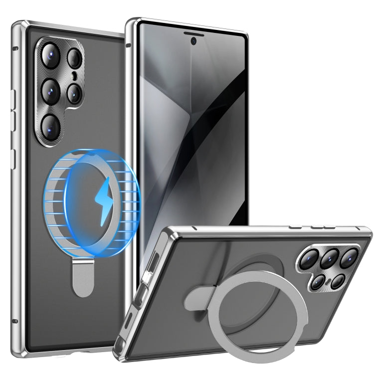 For Samsung Galaxy S24 Ultra 5G MagSafe Magnetic Privacy Frosted Tempered Glass Holder Phone Case(Silver) - HoMEdemic™ 
