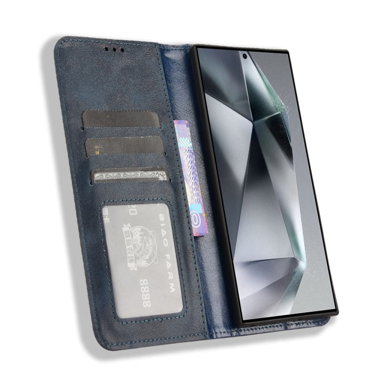 For Samsung Galaxy S24 Ultra 5G Magnetic Buckle Retro Texture Leather Phone Case(Blue) - HoMEdemic™ 