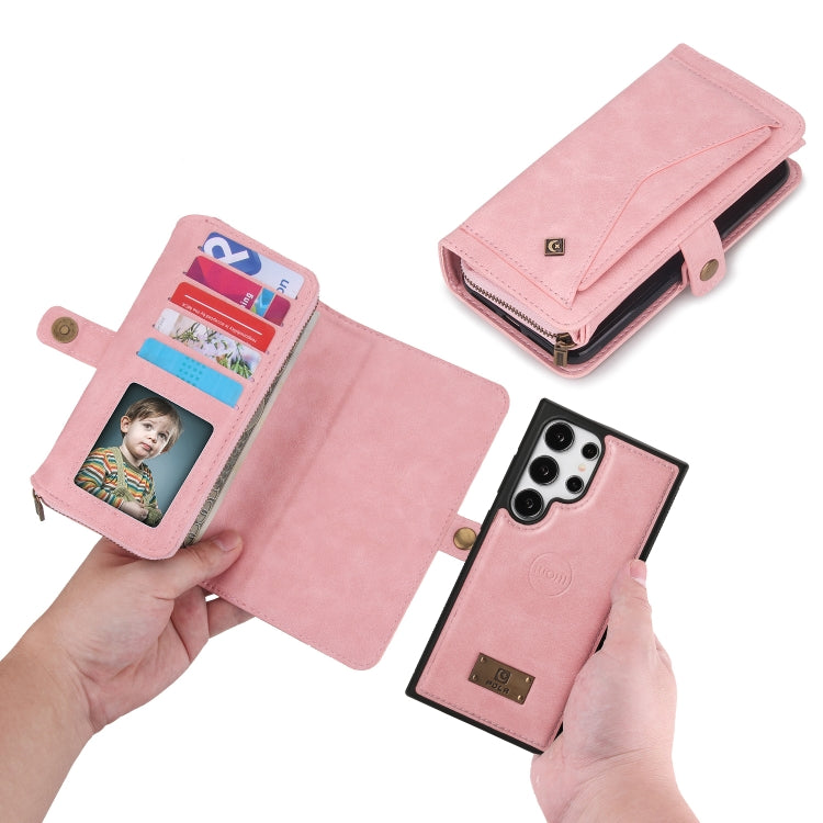 For Samsung Galaxy S24 Ultra 5G Multi-functional Zipper Wallet Leather Phone Case(Pink) - HoMEdemic™ 