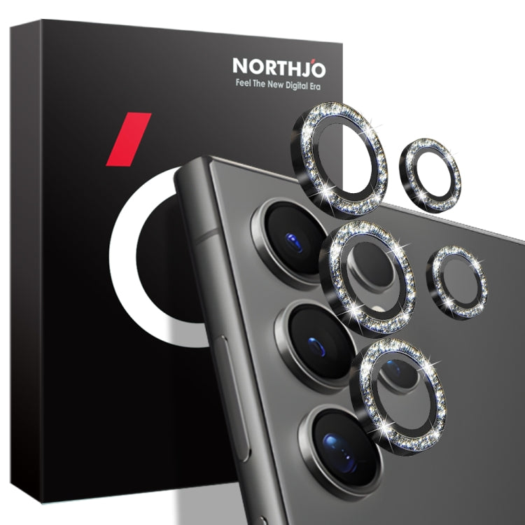 For Samsung Galaxy S24 Ultra 5G NORTHJO Camera Lens Bling Glitter Metal Ring Tempered Glass Film(Black) - HoMEdemic™ 