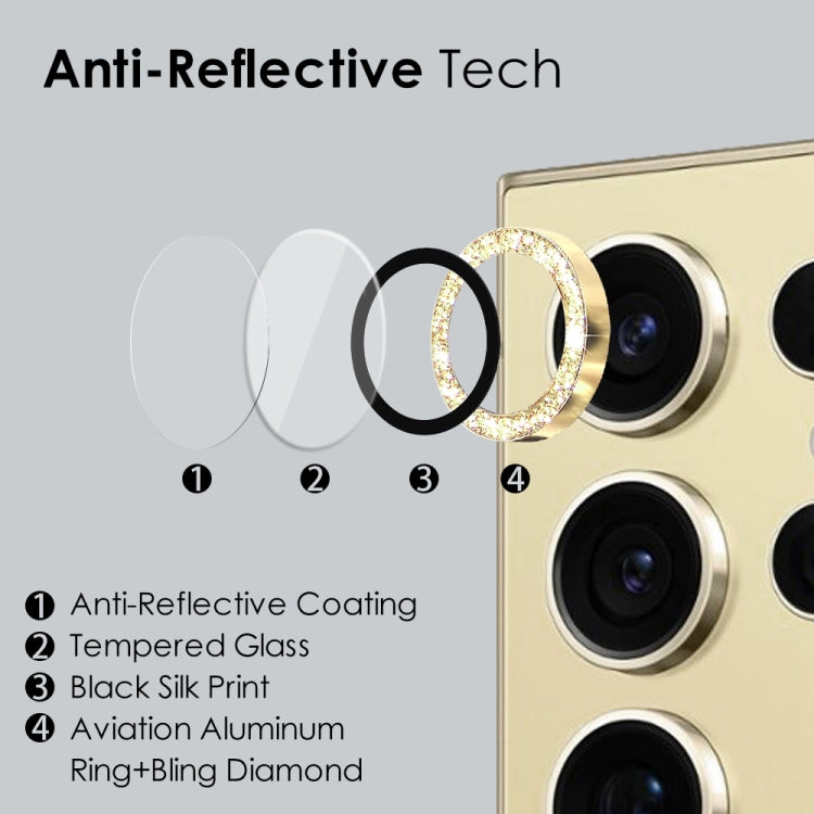 For Samsung Galaxy S24 Ultra 5G NORTHJO Camera Lens Bling Glitter Metal Ring Tempered Glass Film(Gold) - HoMEdemic™ 