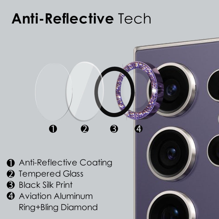 For Samsung Galaxy S24 Ultra 5G NORTHJO Camera Lens Bling Glitter Metal Ring Tempered Glass Film(Purple) - HoMEdemic™ 