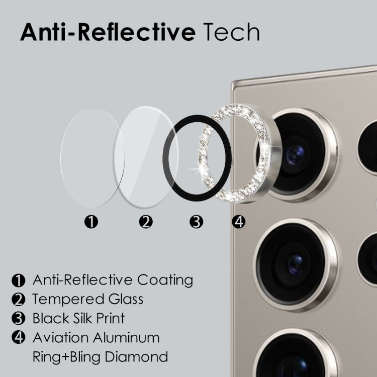 For Samsung Galaxy S24 Ultra 5G NORTHJO Camera Lens Bling Glitter Metal Ring Tempered Glass Film(Silver) - HoMEdemic™ 