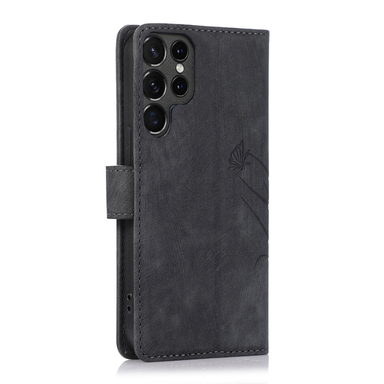 For Samsung Galaxy S24 Ultra 5G Orchid Butterfly Embossed Leather Phone Case(Black) - HoMEdemic™ 