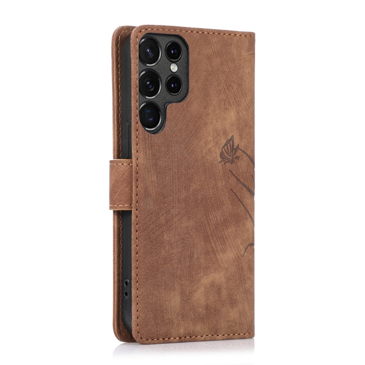 For Samsung Galaxy S24 Ultra 5G Orchid Butterfly Embossed Leather Phone Case(Brown) - HoMEdemic™ 