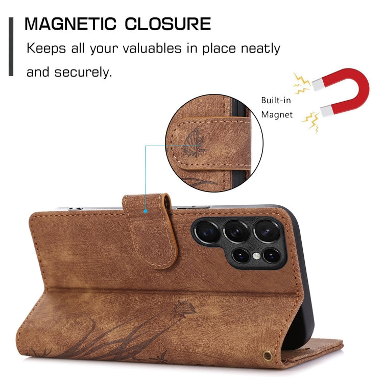 For Samsung Galaxy S24 Ultra 5G Orchid Butterfly Embossed Leather Phone Case(Brown) - HoMEdemic™ 