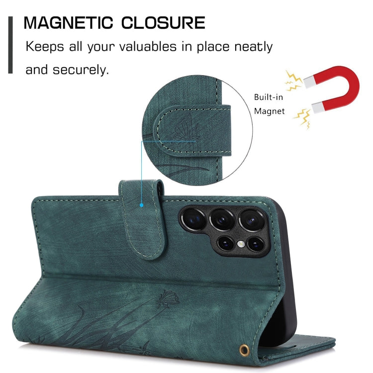 For Samsung Galaxy S24 Ultra 5G Orchid Butterfly Embossed Leather Phone Case(Green) - HoMEdemic™ 
