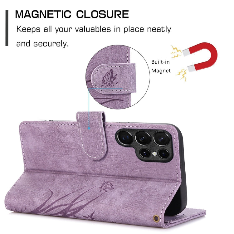 For Samsung Galaxy S24 Ultra 5G Orchid Butterfly Embossed Leather Phone Case(Purple) - HoMEdemic™ 