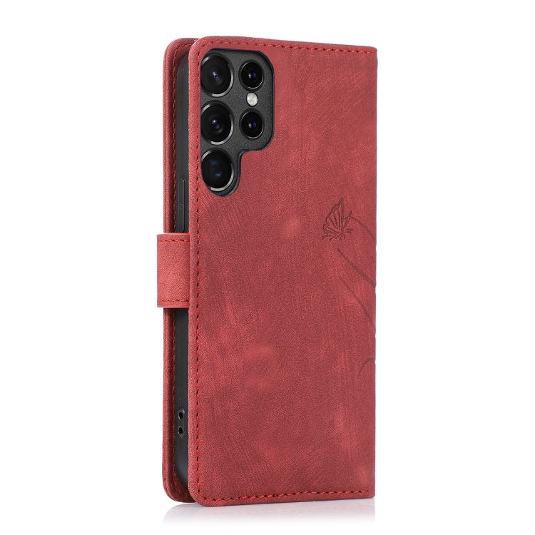 For Samsung Galaxy S24 Ultra 5G Orchid Butterfly Embossed Leather Phone Case(Red) - HoMEdemic™ 