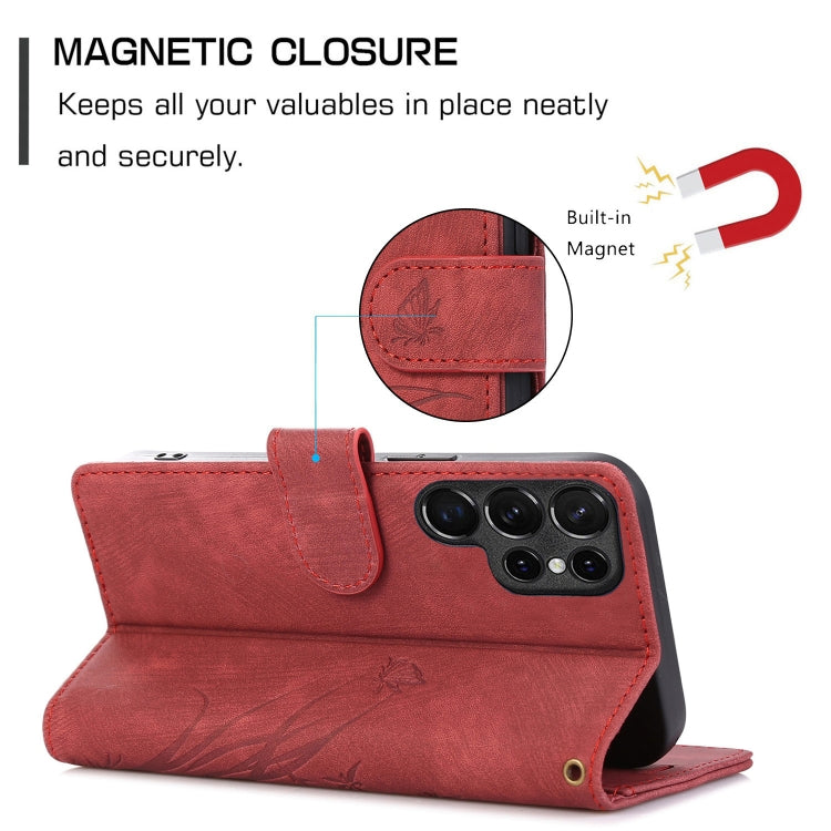 For Samsung Galaxy S24 Ultra 5G Orchid Butterfly Embossed Leather Phone Case(Red) - HoMEdemic™ 