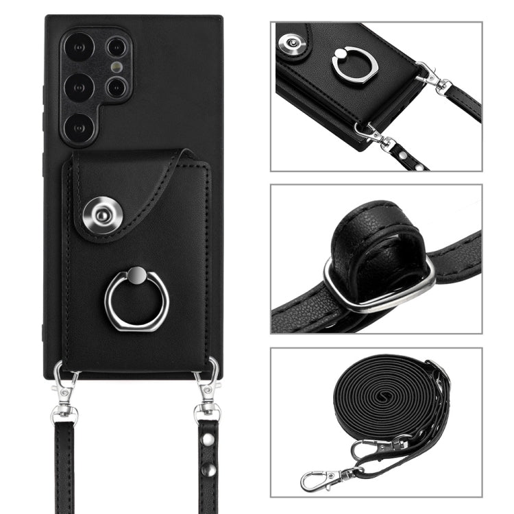 For Samsung Galaxy S24 Ultra 5G Organ Card Bag Ring Holder Phone Case with Long Lanyard(Black) - HoMEdemic™ 
