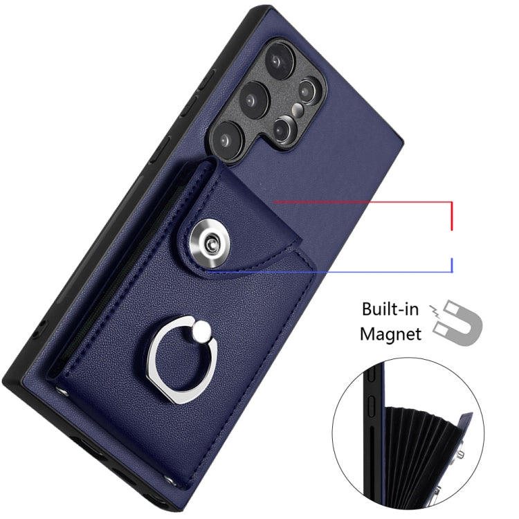 For Samsung Galaxy S24 Ultra 5G Organ Card Bag Ring Holder Phone Case with Long Lanyard(Blue) - HoMEdemic™ 