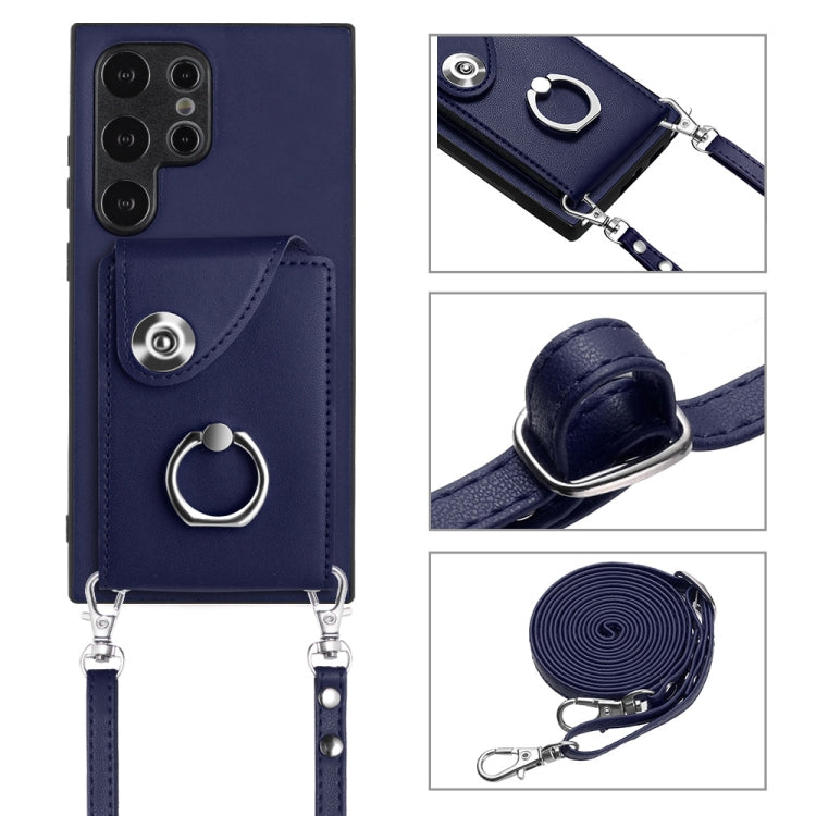 For Samsung Galaxy S24 Ultra 5G Organ Card Bag Ring Holder Phone Case with Long Lanyard(Blue) - HoMEdemic™ 