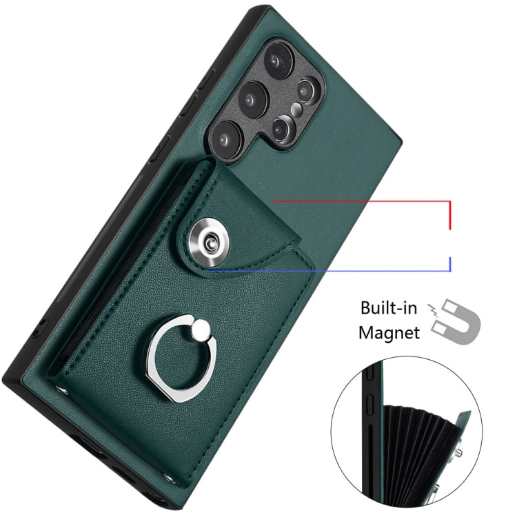For Samsung Galaxy S24 Ultra 5G Organ Card Bag Ring Holder Phone Case with Long Lanyard(Green) - HoMEdemic™ 