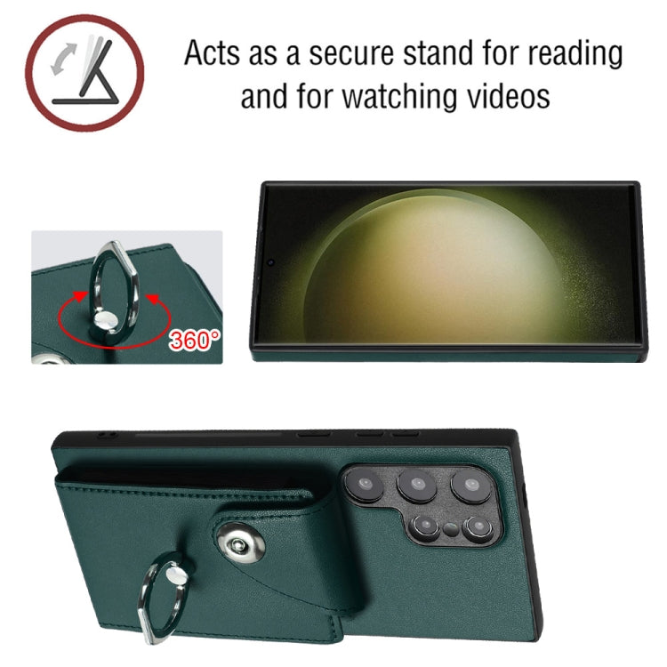 For Samsung Galaxy S24 Ultra 5G Organ Card Bag Ring Holder Phone Case with Long Lanyard(Green) - HoMEdemic™ 