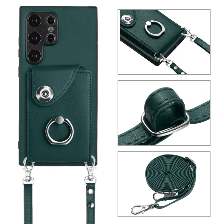 For Samsung Galaxy S24 Ultra 5G Organ Card Bag Ring Holder Phone Case with Long Lanyard(Green) - HoMEdemic™ 