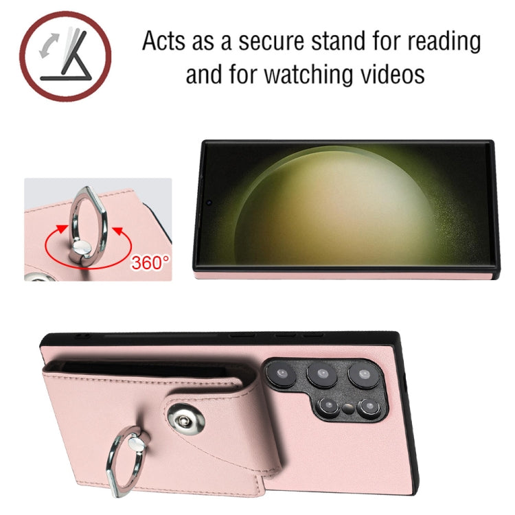 For Samsung Galaxy S24 Ultra 5G Organ Card Bag Ring Holder Phone Case with Long Lanyard(Pink) - HoMEdemic™ 