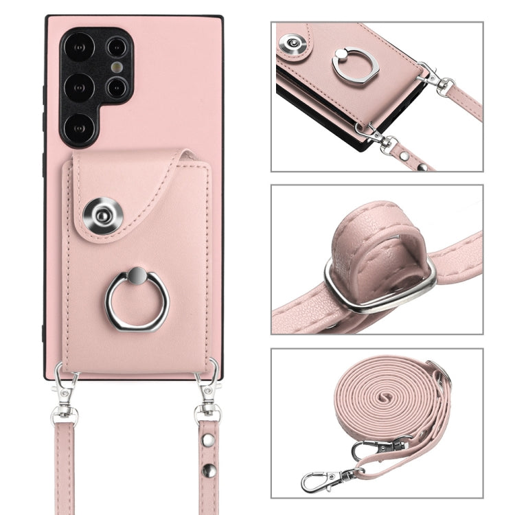 For Samsung Galaxy S24 Ultra 5G Organ Card Bag Ring Holder Phone Case with Long Lanyard(Pink) - HoMEdemic™ 