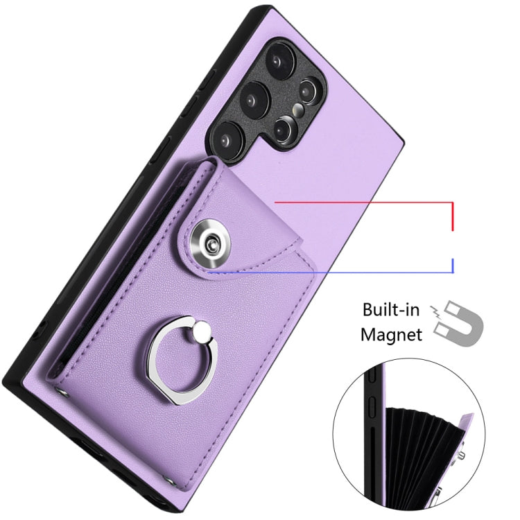 For Samsung Galaxy S24 Ultra 5G Organ Card Bag Ring Holder Phone Case with Long Lanyard(Purple) - HoMEdemic™ 