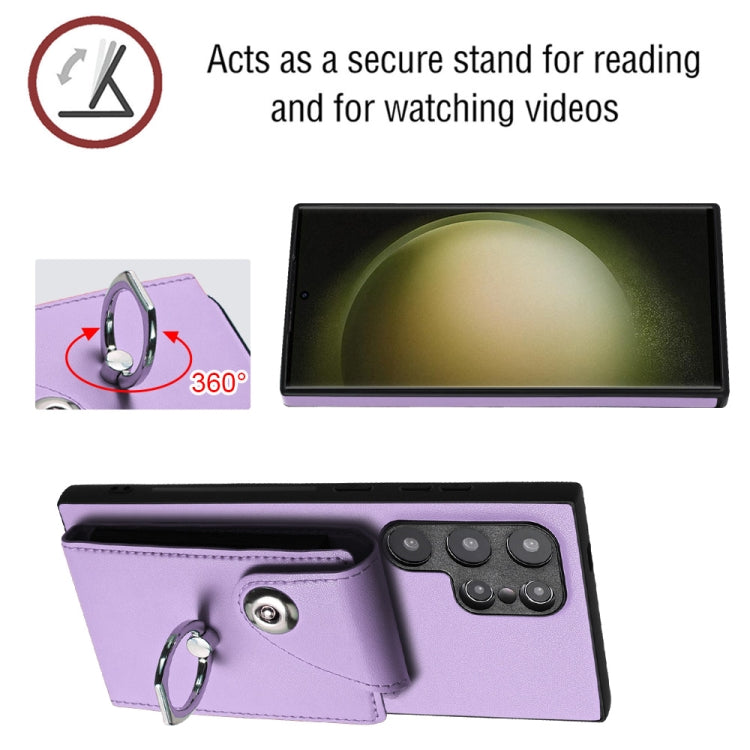 For Samsung Galaxy S24 Ultra 5G Organ Card Bag Ring Holder Phone Case with Long Lanyard(Purple) - HoMEdemic™ 