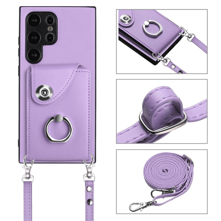 For Samsung Galaxy S24 Ultra 5G Organ Card Bag Ring Holder Phone Case with Long Lanyard(Purple) - HoMEdemic™ 