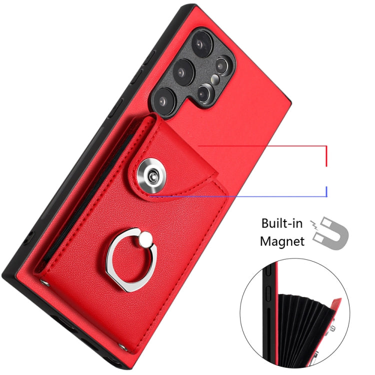 For Samsung Galaxy S24 Ultra 5G Organ Card Bag Ring Holder Phone Case with Long Lanyard(Red) - HoMEdemic™ 