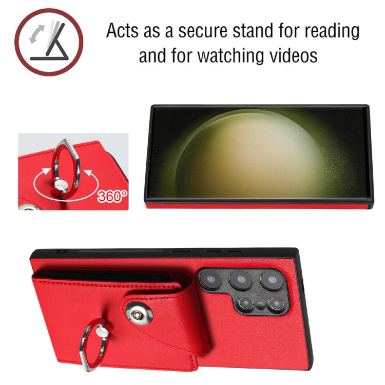 For Samsung Galaxy S24 Ultra 5G Organ Card Bag Ring Holder Phone Case with Long Lanyard(Red) - HoMEdemic™ 