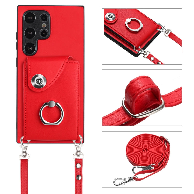 For Samsung Galaxy S24 Ultra 5G Organ Card Bag Ring Holder Phone Case with Long Lanyard(Red) - HoMEdemic™ 