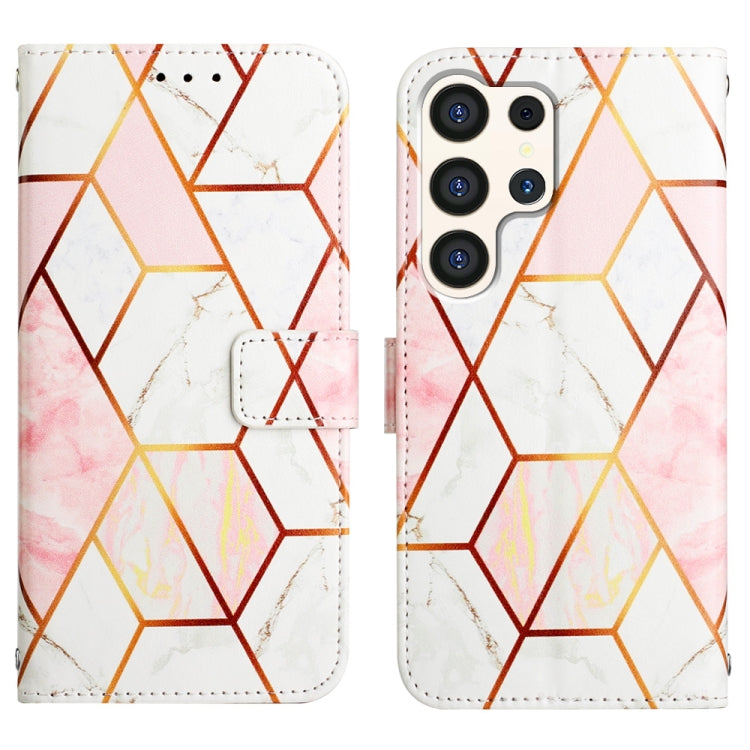 For Samsung Galaxy S24 Ultra 5G PT003 Marble Pattern Flip Leather Phone Case(Pink White) - HoMEdemic™ 