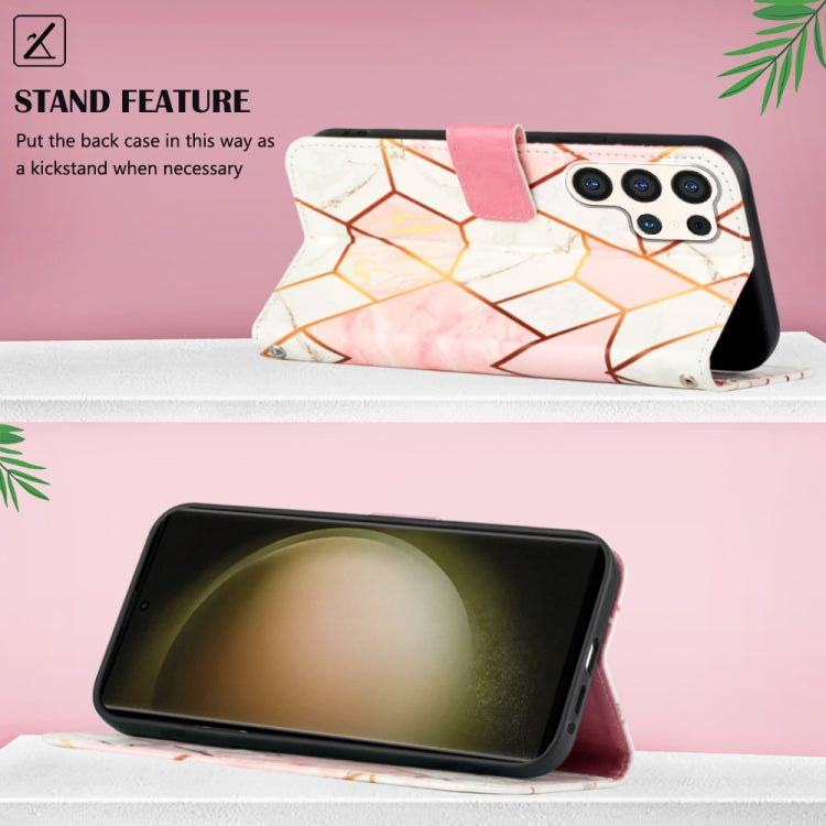 For Samsung Galaxy S24 Ultra 5G PT003 Marble Pattern Flip Leather Phone Case(Pink White) - HoMEdemic™ 