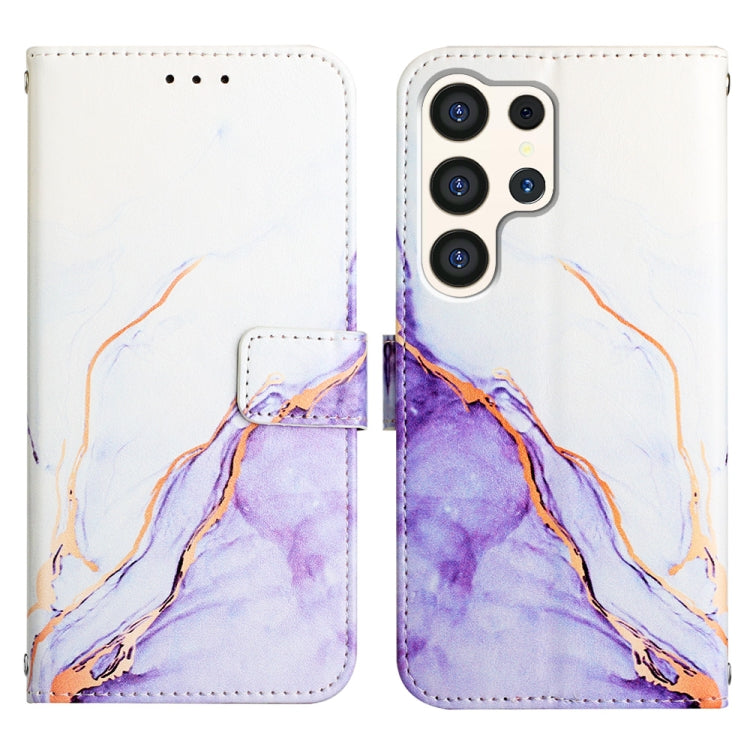 For Samsung Galaxy S24 Ultra 5G PT003 Marble Pattern Flip Leather Phone Case(White Purple) - HoMEdemic™ 