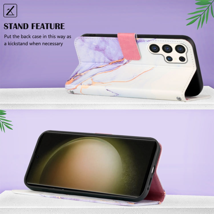 For Samsung Galaxy S24 Ultra 5G PT003 Marble Pattern Flip Leather Phone Case(White Purple) - HoMEdemic™ 