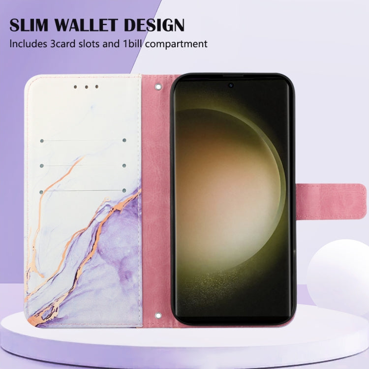For Samsung Galaxy S24 Ultra 5G PT003 Marble Pattern Flip Leather Phone Case(White Purple) - HoMEdemic™ 