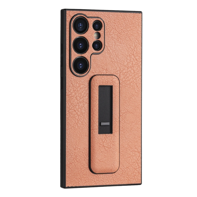 For Samsung Galaxy S24 Ultra 5G PU Leather Push-pull Bracket Shockproof Phone Case(Orange) - HoMEdemic™ 