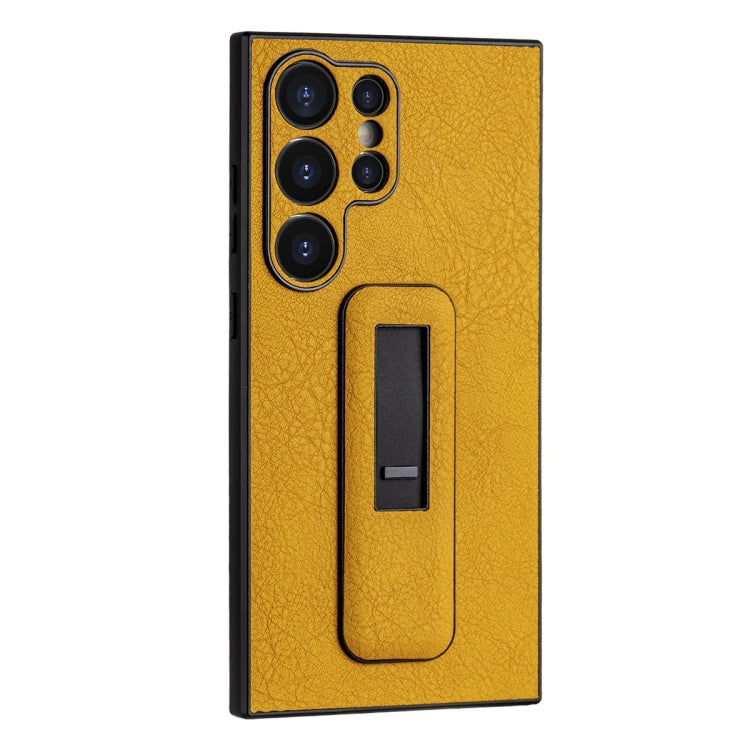 For Samsung Galaxy S24 Ultra 5G PU Leather Push-pull Bracket Shockproof Phone Case(Yellow) - HoMEdemic™ 