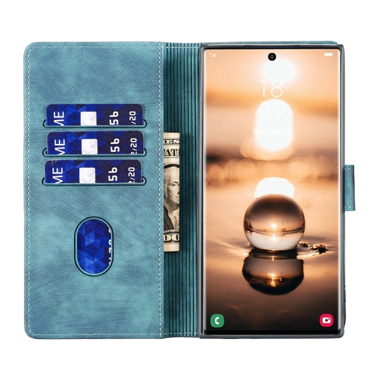 For Samsung Galaxy S24 Ultra 5G Pen Heart Cat Embossed Leather Phone Case(Blue) - HoMEdemic™ 