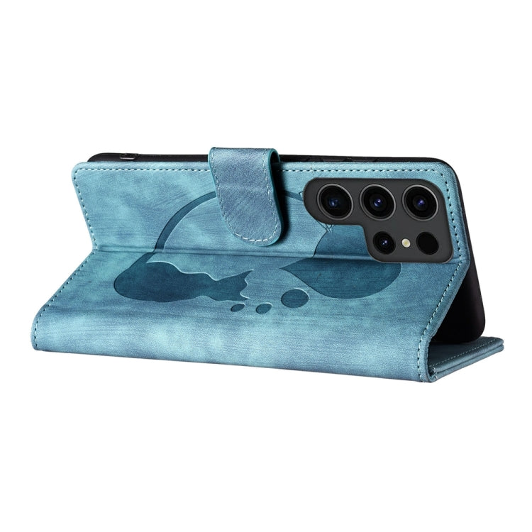 For Samsung Galaxy S24 Ultra 5G Pen Heart Cat Embossed Leather Phone Case(Blue) - HoMEdemic™ 