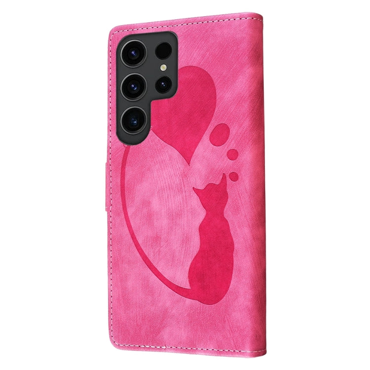 For Samsung Galaxy S24 Ultra 5G Pen Heart Cat Embossed Leather Phone Case(Pink) - HoMEdemic™ 