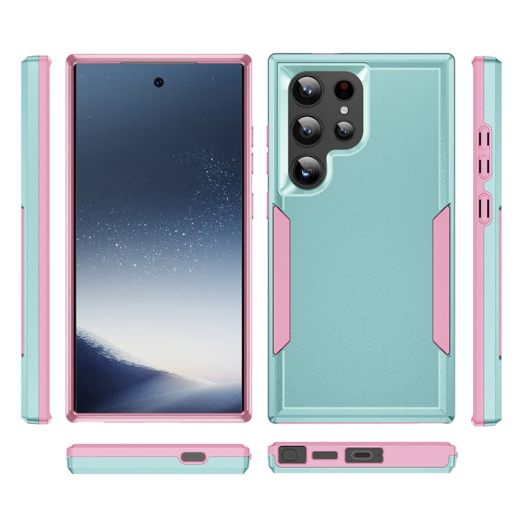 For Samsung Galaxy S24 Ultra 5G Pioneer Armor Heavy Duty PC Hybrid TPU Phone Case(Green+Pink) - HoMEdemic™ 