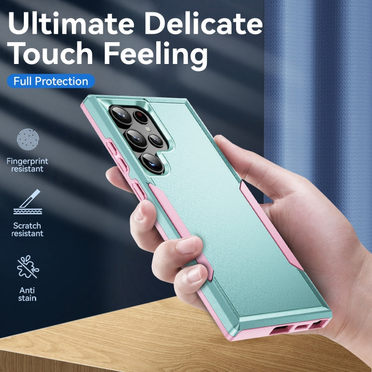 For Samsung Galaxy S24 Ultra 5G Pioneer Armor Heavy Duty PC Hybrid TPU Phone Case(Green+Pink) - HoMEdemic™ 