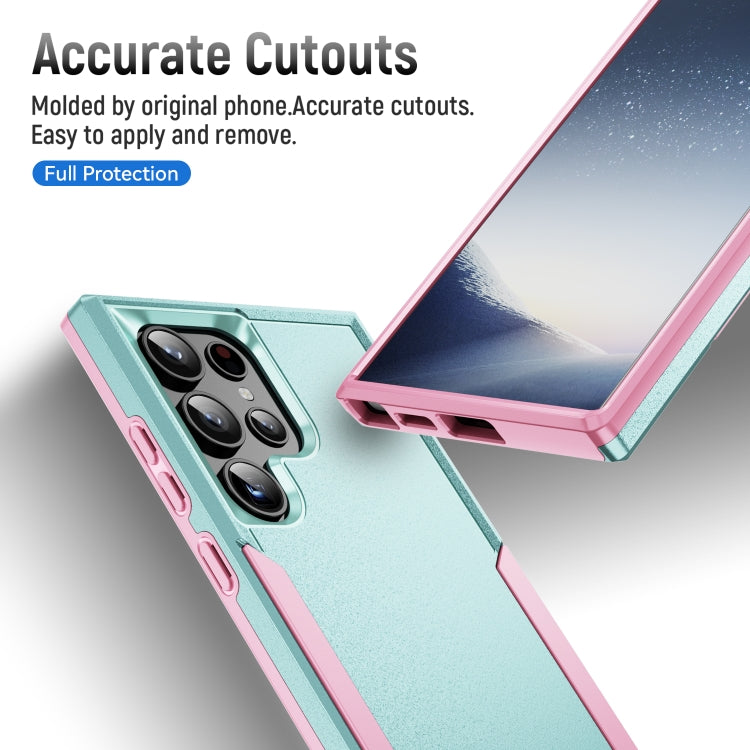 For Samsung Galaxy S24 Ultra 5G Pioneer Armor Heavy Duty PC Hybrid TPU Phone Case(Green+Pink) - HoMEdemic™ 