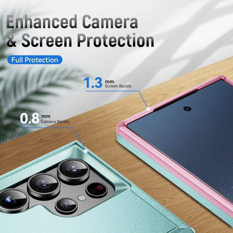 For Samsung Galaxy S24 Ultra 5G Pioneer Armor Heavy Duty PC Hybrid TPU Phone Case(Green+Pink) - HoMEdemic™ 