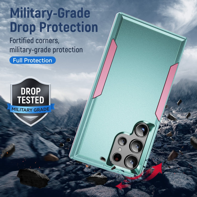 For Samsung Galaxy S24 Ultra 5G Pioneer Armor Heavy Duty PC Hybrid TPU Phone Case(Green+Pink) - HoMEdemic™ 