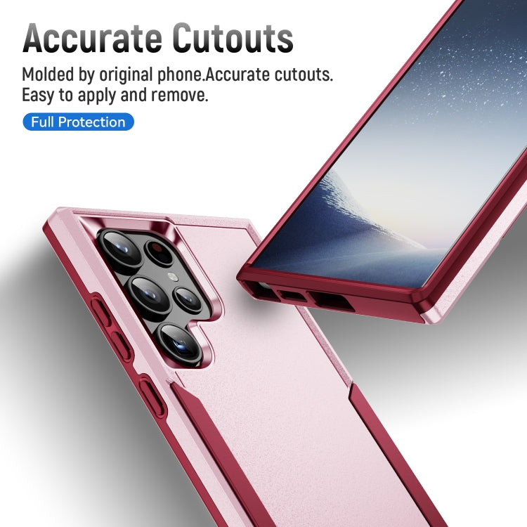 For Samsung Galaxy S24 Ultra 5G Pioneer Armor Heavy Duty PC Hybrid TPU Phone Case(Pink+Rose Red) - HoMEdemic™ 