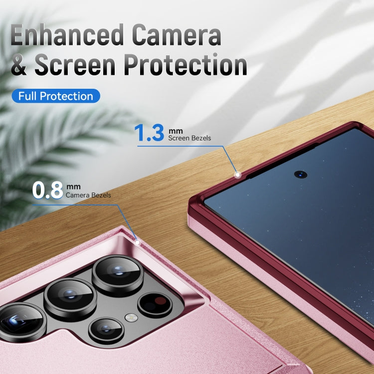 For Samsung Galaxy S24 Ultra 5G Pioneer Armor Heavy Duty PC Hybrid TPU Phone Case(Pink+Rose Red) - HoMEdemic™ 
