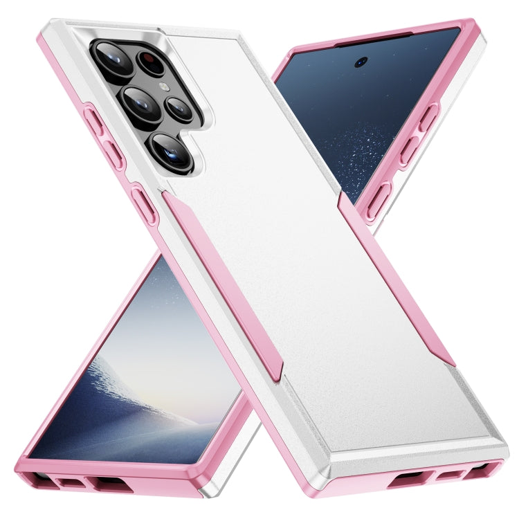 For Samsung Galaxy S24 Ultra 5G Pioneer Armor Heavy Duty PC Hybrid TPU Phone Case(White+Pink) - HoMEdemic™ 